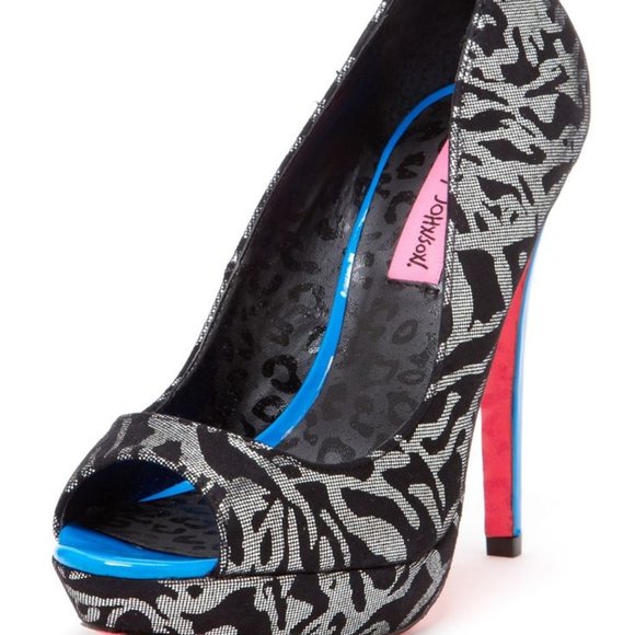 Betsey Johnson Shoes - Betsey Johnson Bradleey Black, Silver, & Blue Peep Toe Pump